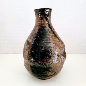 Abstract Pottery Vase Brutalist Brown Black Ceramic Art Handmade Random Glazed